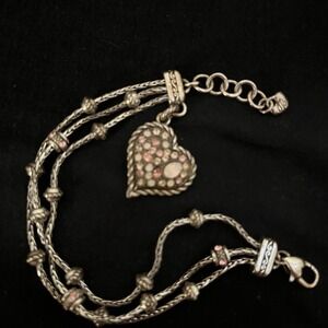 Brighton Power of Pink Love me Tender Heart Pink Crystal Silver Beaded Bracelet